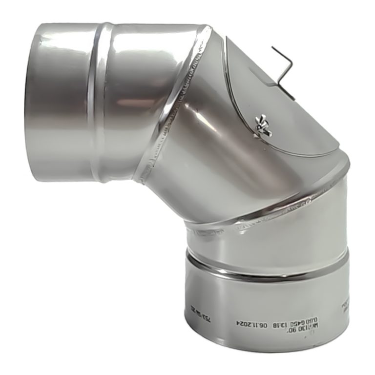 Skursteņa čaulas līkums 90&deg; &Oslash;225 ar revīzijas lūciņu (1mm) &ndash; WKRK225-90