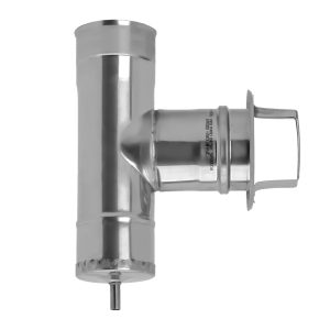 Skursteņa čaulas revīzijas t-gabals 90&deg; &Oslash;225 ar iebūvētu kondensāttrauku (1mm) - WWK225