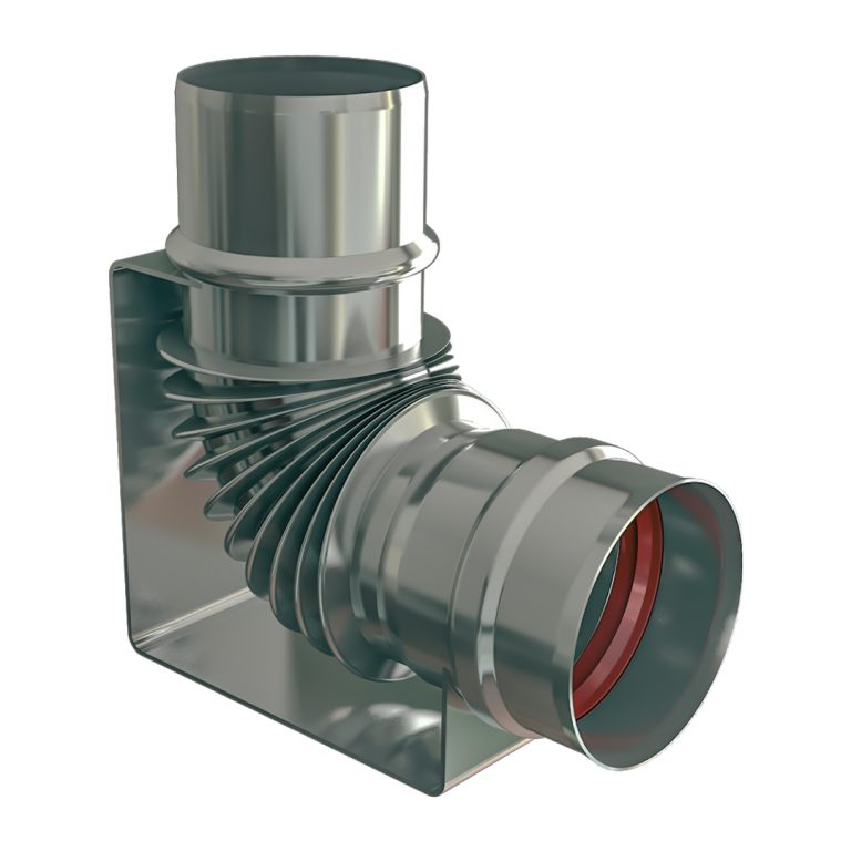 Viensienu skursteņa čaulas līkums kondensācijas katliem 90&deg; ar atbalstu &Oslash;150 &ndash; KK150-90-PODP